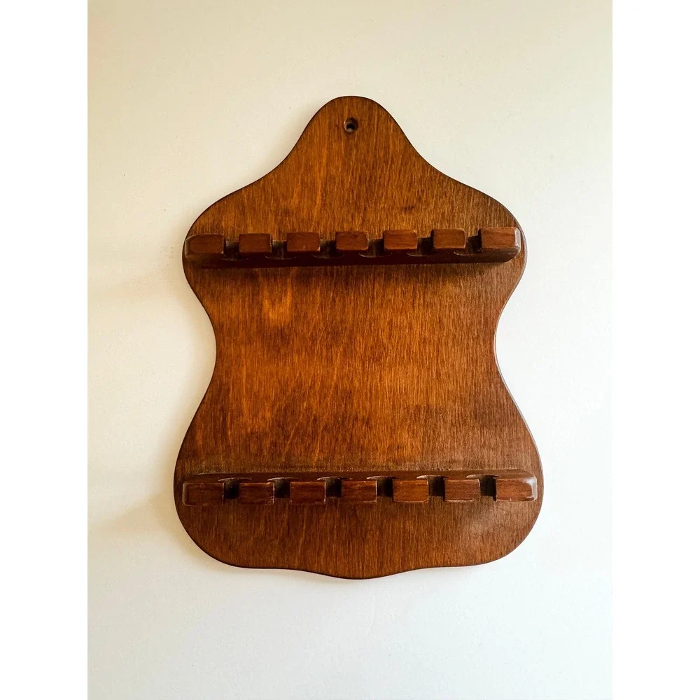 Vintage Wood Wall Mount Souvenir Spoon Display Rack Holds 14 Spoons